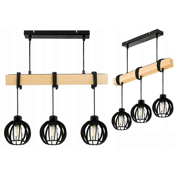 Dřevěná závěsná stropní lampa Lustr Zwis Loft Černé Dřevo E27