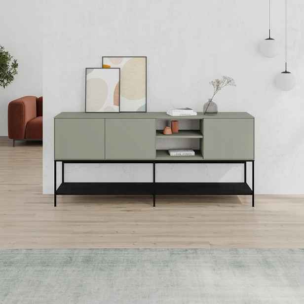 Komoda Houseland Amira 180 cm šedo-zelená