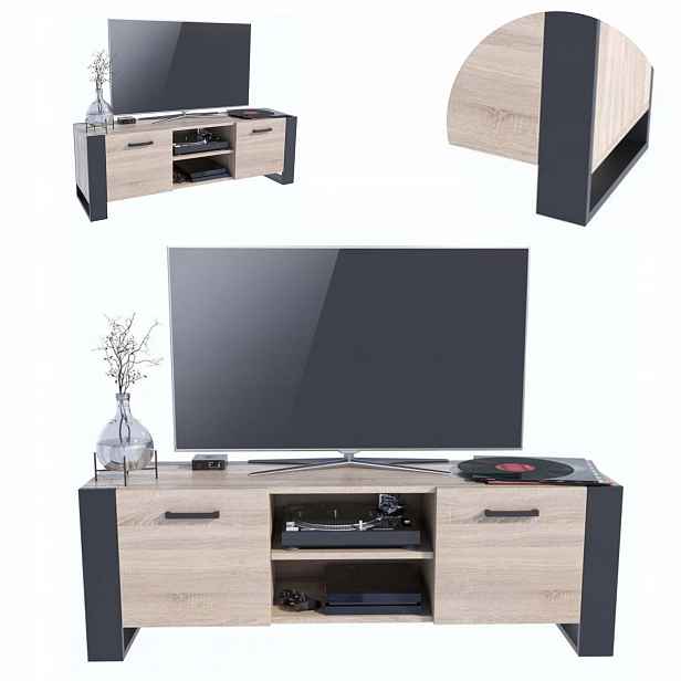 Rtv skříňka Alba 150 cm sonoma-černý stolek pod Tv malá komoda Loft