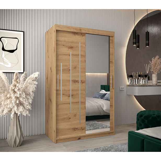 Šatní skříň se zrcadlem MILADA - šířka 120 cm, dub artisan