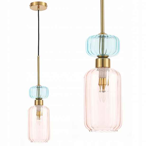 Závěsná lampa Molly Pink elegantní skleněné stínítko do obývacího pokoje E14 Milagro