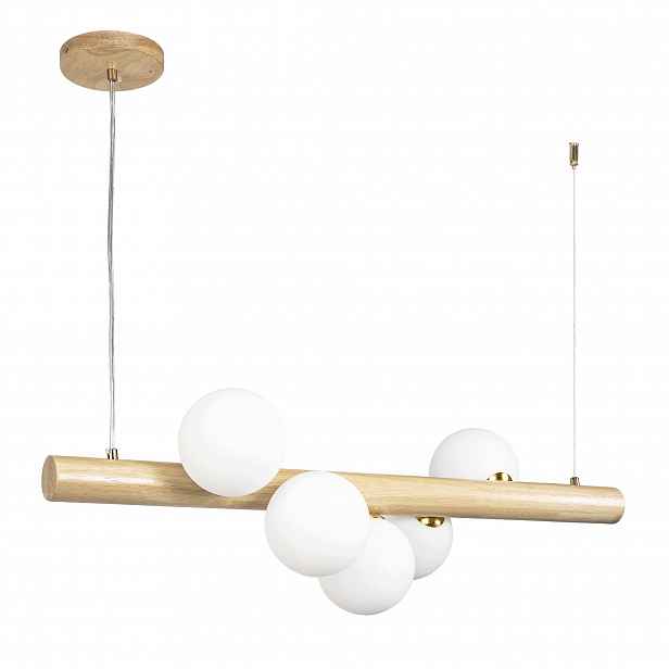 Závěsná Stropní Lampa Toolight Dřevěná Zlatá S Bílými Stínítky 5x Koule