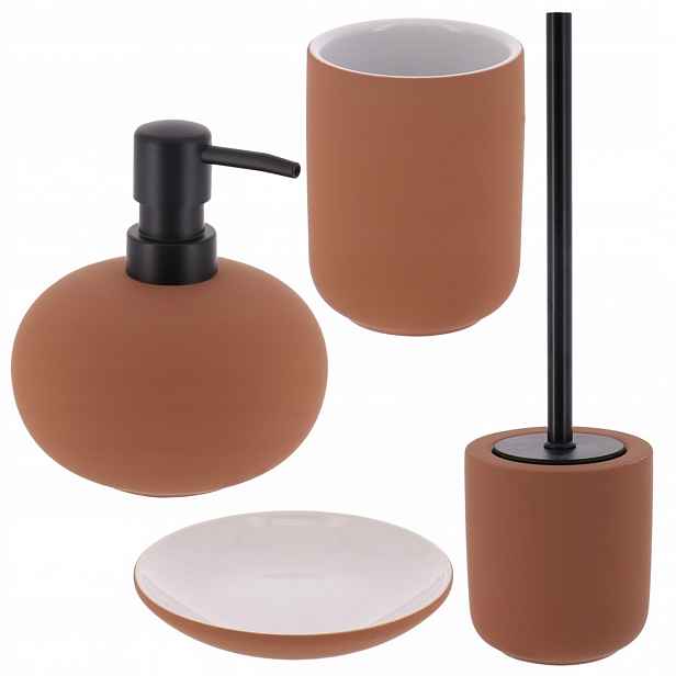 Koupelnový Set 4 El Niva Mocha mýdlenka dávkovač hrnek kartáč Wc