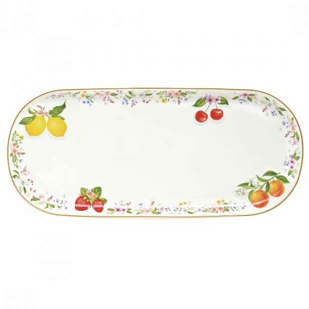Porcelánový servírovací talíř, reliéfní design, 34 x 15 cm, „Fancy Fru