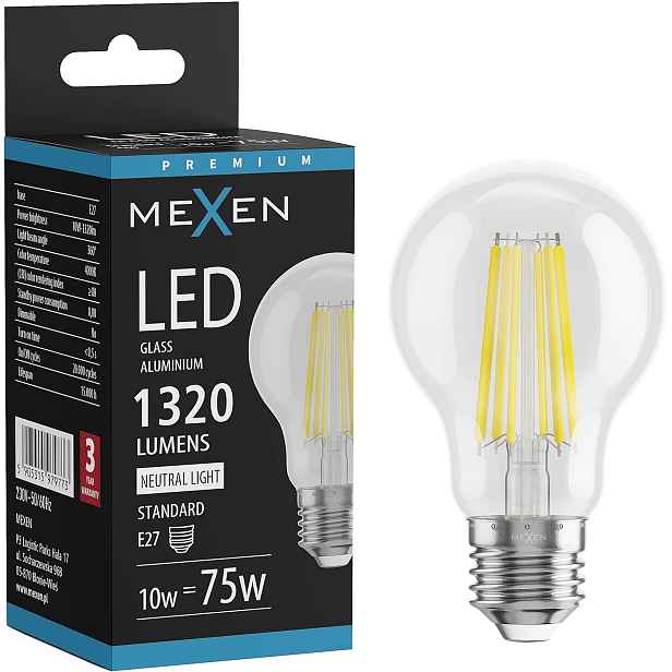 Mexen Vintis Led Žárovka Filament E27 A60 10W 4000K 1320 LM Clear