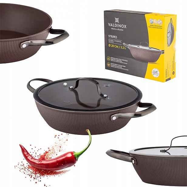 Rendlík Valdinox Stripes hluboká pánev 28 cm víko indukce a plyn 3,2 l