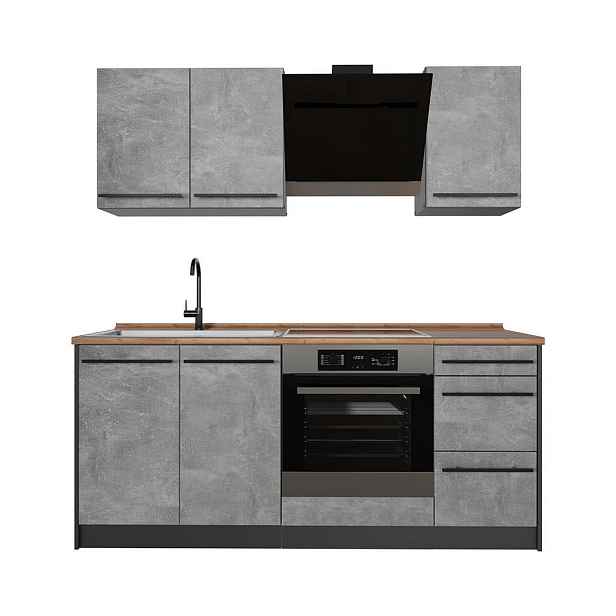 Vicco JEDNOTKOVÁ KUCHYNĚ R-Line, Beton/Antracit, 180 cm pracovná doska Dub Goldkraft