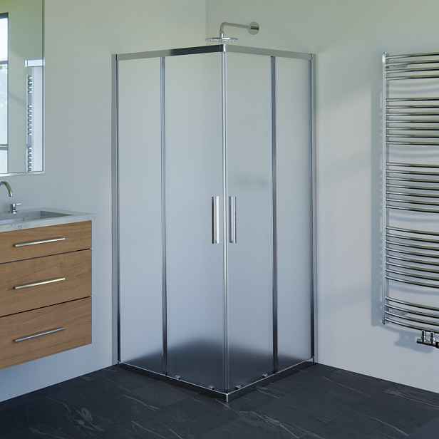 Kout sprchový WECCO SHINY 800×800 mm lesklý hliník/matné sklo