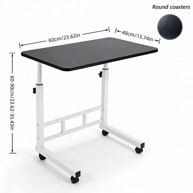 TEMU Výškově nastavitelný mobilní stůl na kolečkách, výška nastavitelná od 60-90 cm, moderní stolík na notebook s kulatými podložkami, multifunkční