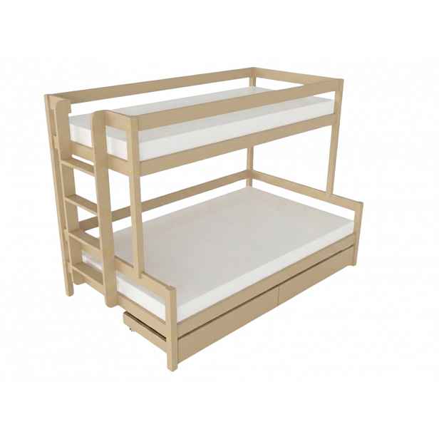Benlemi Patrová postel LUCKY s bočním žebříkem 90x200, 120x200 cm Zvolte barvu: Béžová, Zvolte šuplík: Dvojitý úložný šuplík, Zvolte stranu: Vlevo