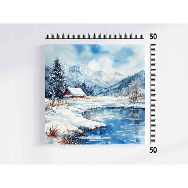 Obraz Na Plátně Canvas Krajina Hory Rybník Dům Zima Sníh 50x50