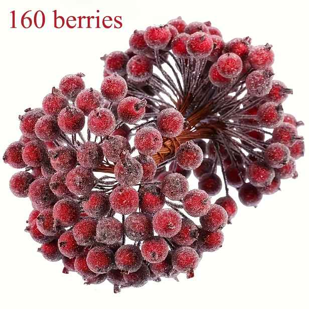 TEMU 160 ks, Matné červené umělé bobulové stonky, Mini imitace bobulí pro vánoční stromky, girlandy, DIY řemesla a domácí dekorace