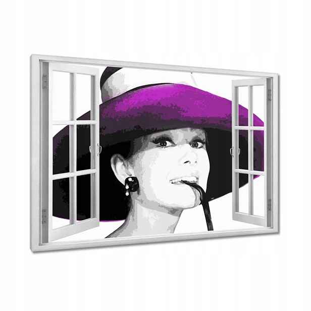 Obrazy 90x60 Hepburn v klobouku