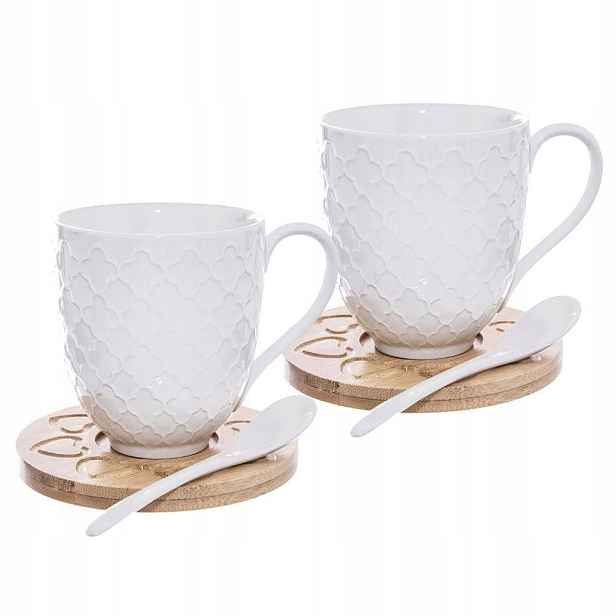 Porcelánové Hrnečky S Bambusovými Podtácky 370 ML 2 Ks Orion
