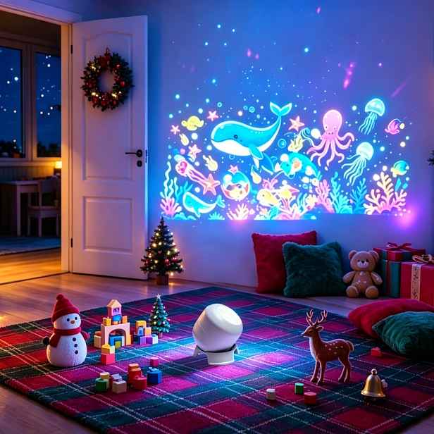 TEMU 360° Panoramatická otočná dynamická projekční lampa s oceánských vln a hvězdné oblohy | USB noční lampa s měkkým osvětlením pro atmosféru |