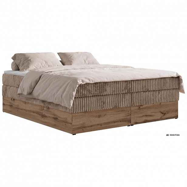 MKS POSTEL BOXSPRING WOOD ZERO KING 200/200 - Hnědá Manšestr - Topper T25 - H3