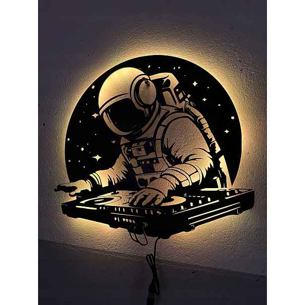 Dřevěný 3D obraz Astronaut Dj Nástěnná Dekorace Dárek Noční Lampa Led
