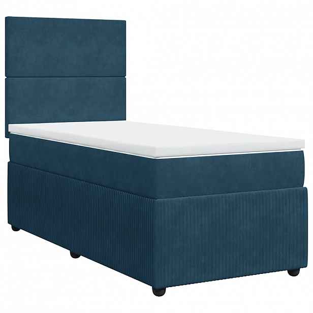 vidaXL Box spring postel s matrací tmavě modrá 90x200 cm samet