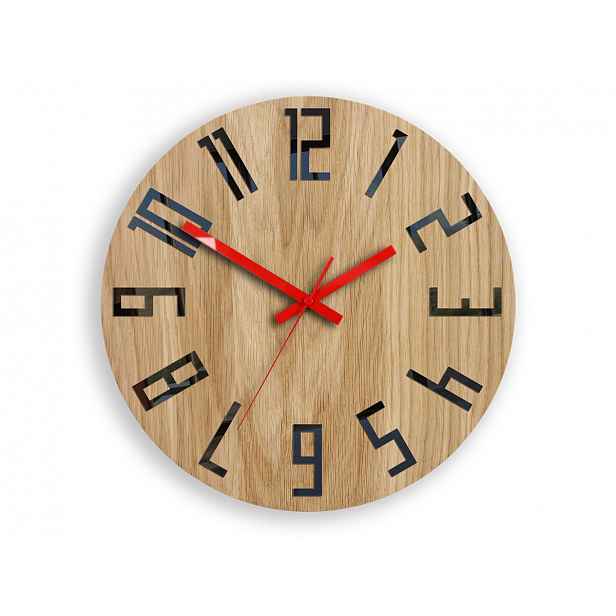 Dřevěné hodiny Dub Slim_Wood_Red ModernClock