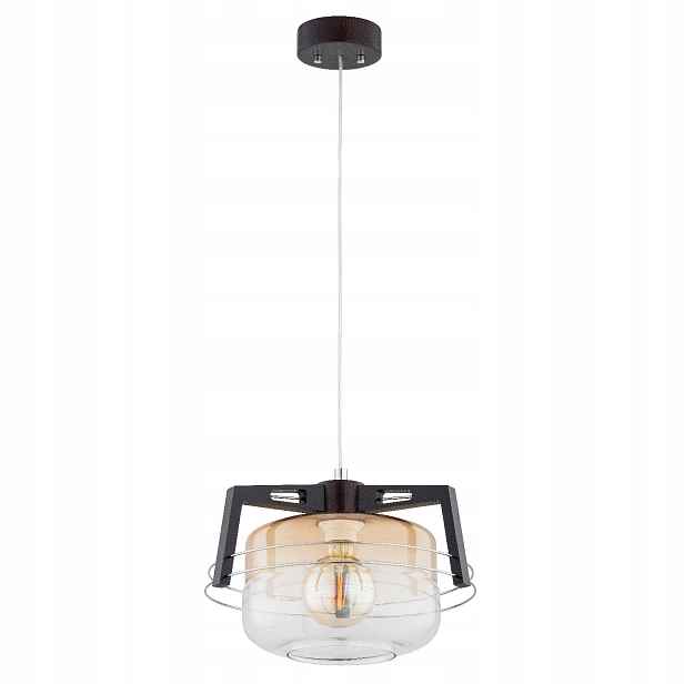 Závěsná lampa Alfa Iskar tmavé dřevo, skleněné stínítko, E27, 15 W