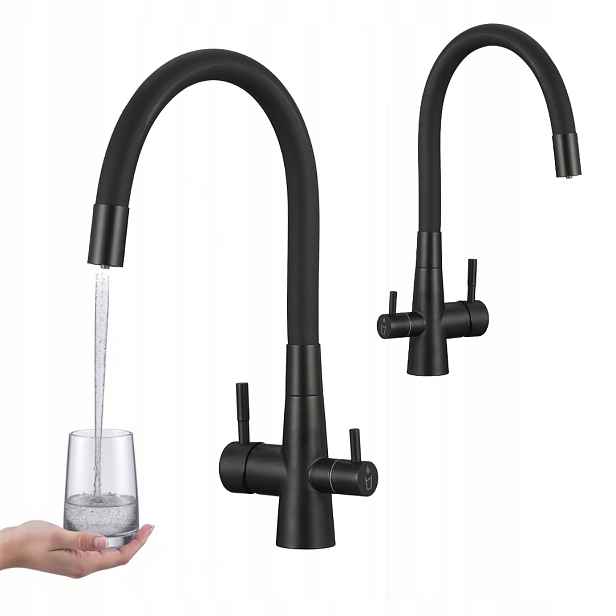 Kuchyňská Baterie S Připojením Vodního Filtru A Flexibilním Výtokem, Černá