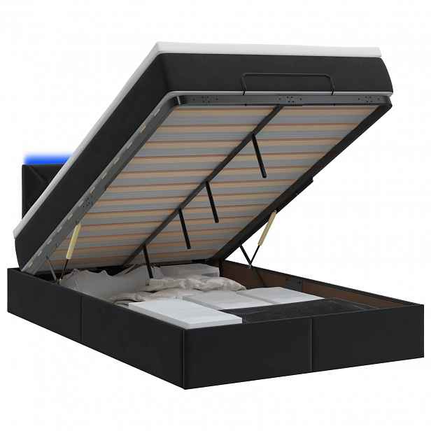 vidaXL Otomanová postel s matrací a LED Černá 120 x 190 cm Samet