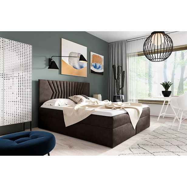 Čalouněná postel s prošívaným čelem AKIM - 180x220, hnědá + topper ZDARMA