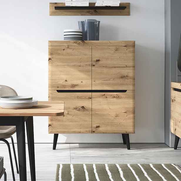Komodee Moderní komoda Sudburry NK107 Dub Artisan Černé doplňky