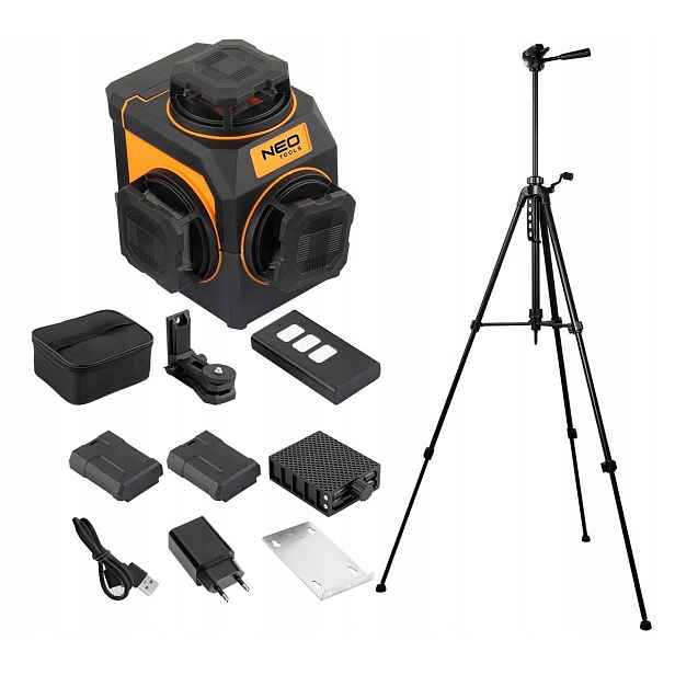 Laserový nivelátor 3D 12 linií zelený V Pouzdru Neo stativ a stabilizátor