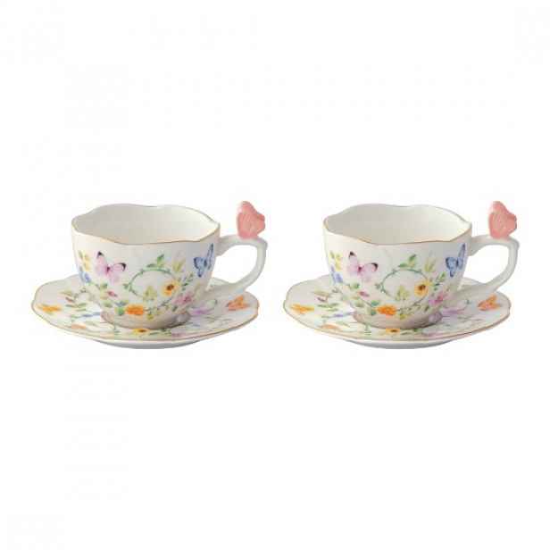 Sada 2 šálků na kávu s podšálky, porcelán, 120 ml, "Dancing Butterflie