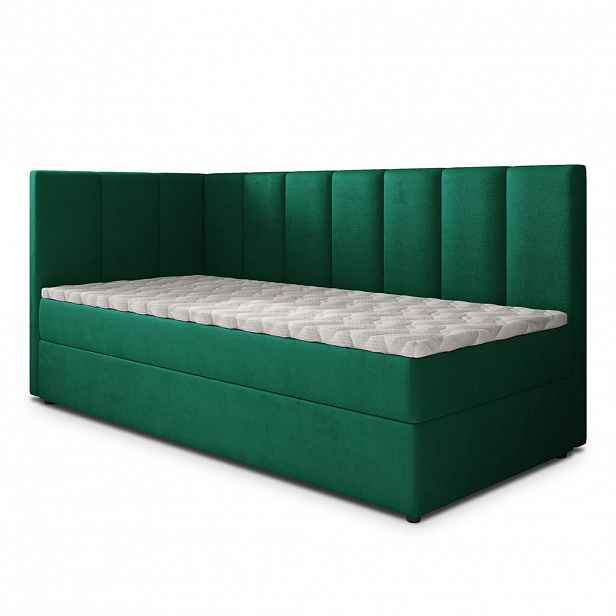 MASSENO AMERICKÁ POSTEL BEVE 80x200 cm, s matrací a úložným prostorem, tmavě zelená