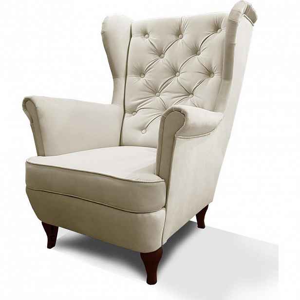Beautysofa KŘESLO Chesterfield Falco béžové s nohami v barvě wenge