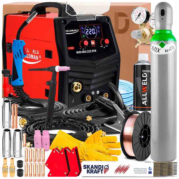 Poloautomat Weldman MIDI Mig 222 Syn Mma Tig Lift Flux 230V 220A Ocel Alu