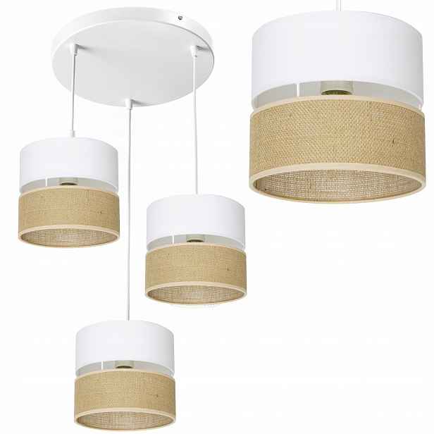 Závěsná Stropní Lampa Žiradnol Juta Boho Jutová Duo Talíř Bílá E27