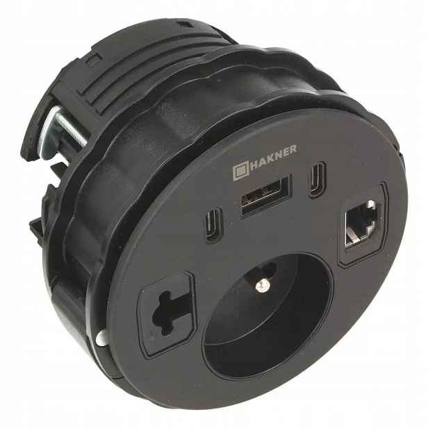 Mediaport Lumo 80 Hakner zásuvka na desku 1x230V Usb-a 2xUSB-C RJ45 černá