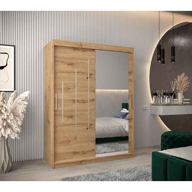 Šatní skříň se zrcadlem ROZALIE - šířka 150 cm, dub artisan