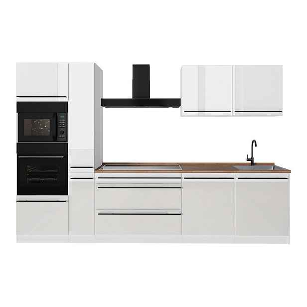 Vicco KUCHYŇSKÝ KOUT R-Line, Bílá vysoký lesk/Bílá, 310 cm pracovná doska Dub Goldkraft