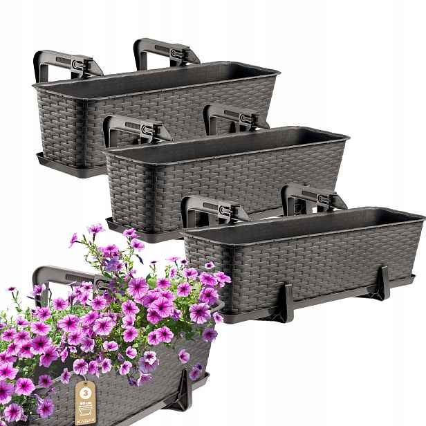 3x Balkonový Truhlík Květináč 60 cm Držáky