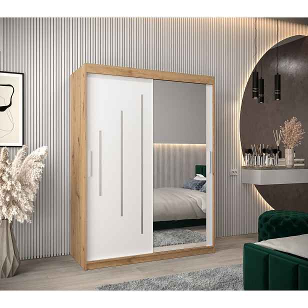 Šatní skříň se zrcadlem ROZALIE - šířka 150 cm, dub artisan / bílá