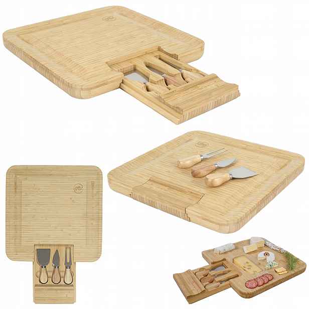 Velká deska na Servírování sýrů z uzenin La Table 3 nože 33 cm Komplet dárek