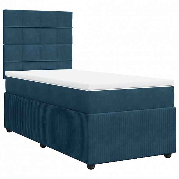 vidaXL Box spring postel s matrací tmavě modrá 90x200 cm samet