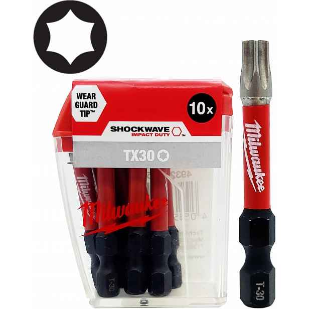 Milwaukee Úderové Bity TX30 50MM Shockwave 10 ks