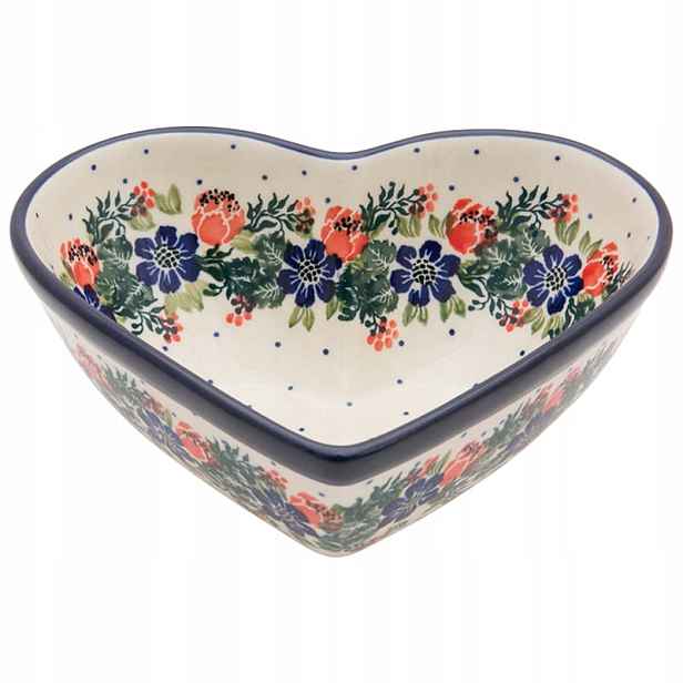 Miska Srdce Nádoba 17 cm Ceramika Artystyczna Bolesławiec dek 1535 Květiny
