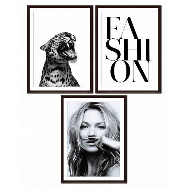 Sada plakátů 3ks Fashion Kate Moss Leopard 50x70 cm černobílé