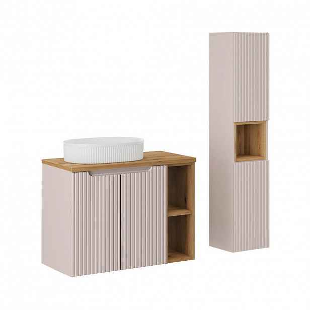 Petits-meubles KOUPELNOVÝ NÁBYTEK 80.4cm Riva 2er-Set Kašmír a dřevo