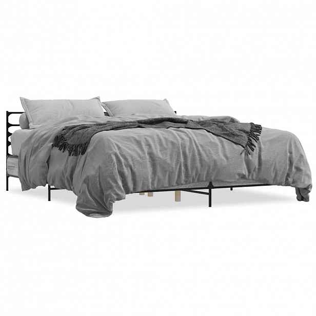 vidaXL Rám postele šedý sonoma 200 x 200 cm kompozitní dřevo a kov