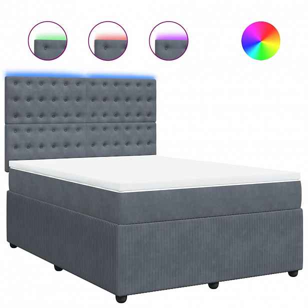 vidaXL Box spring postel s matrací tmavě šedá 140x200 cm samet