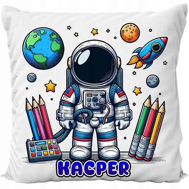 Polštář Bílý Astronaut Raketa Vesmír Škola Dárek Potisk Se Jménem