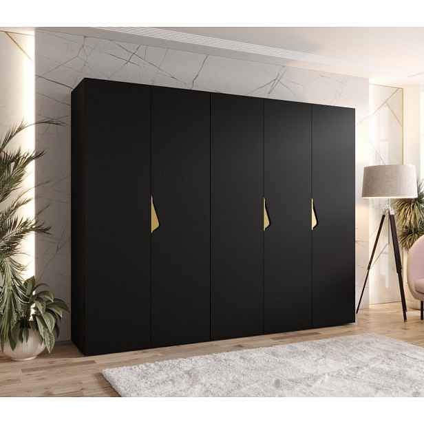 Široká šatní skříň 250 cm AMARIS 1 - černá / zlaté úchyty