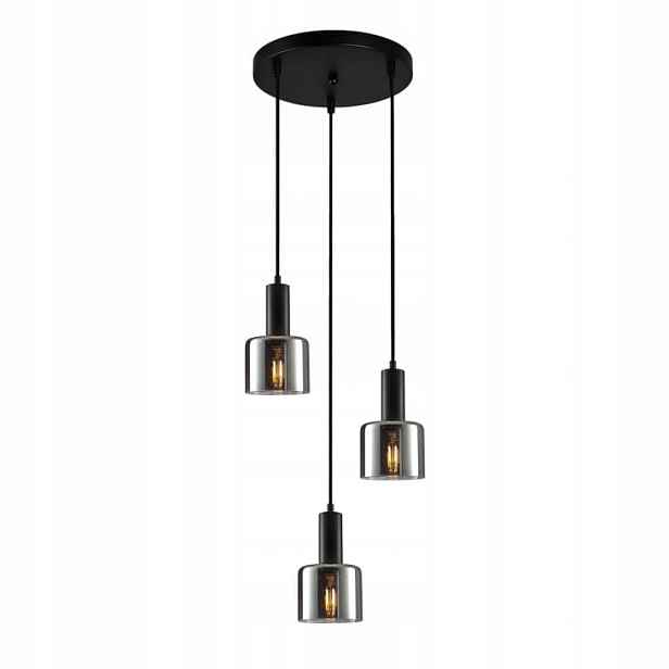 Závěsná lampa trojitá, černá, skleněné stínítko do obývacího pokoje, kulaté, 32 cm Italux